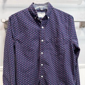 Express Navy Button-Down Shirt with Pink Dot Pattern